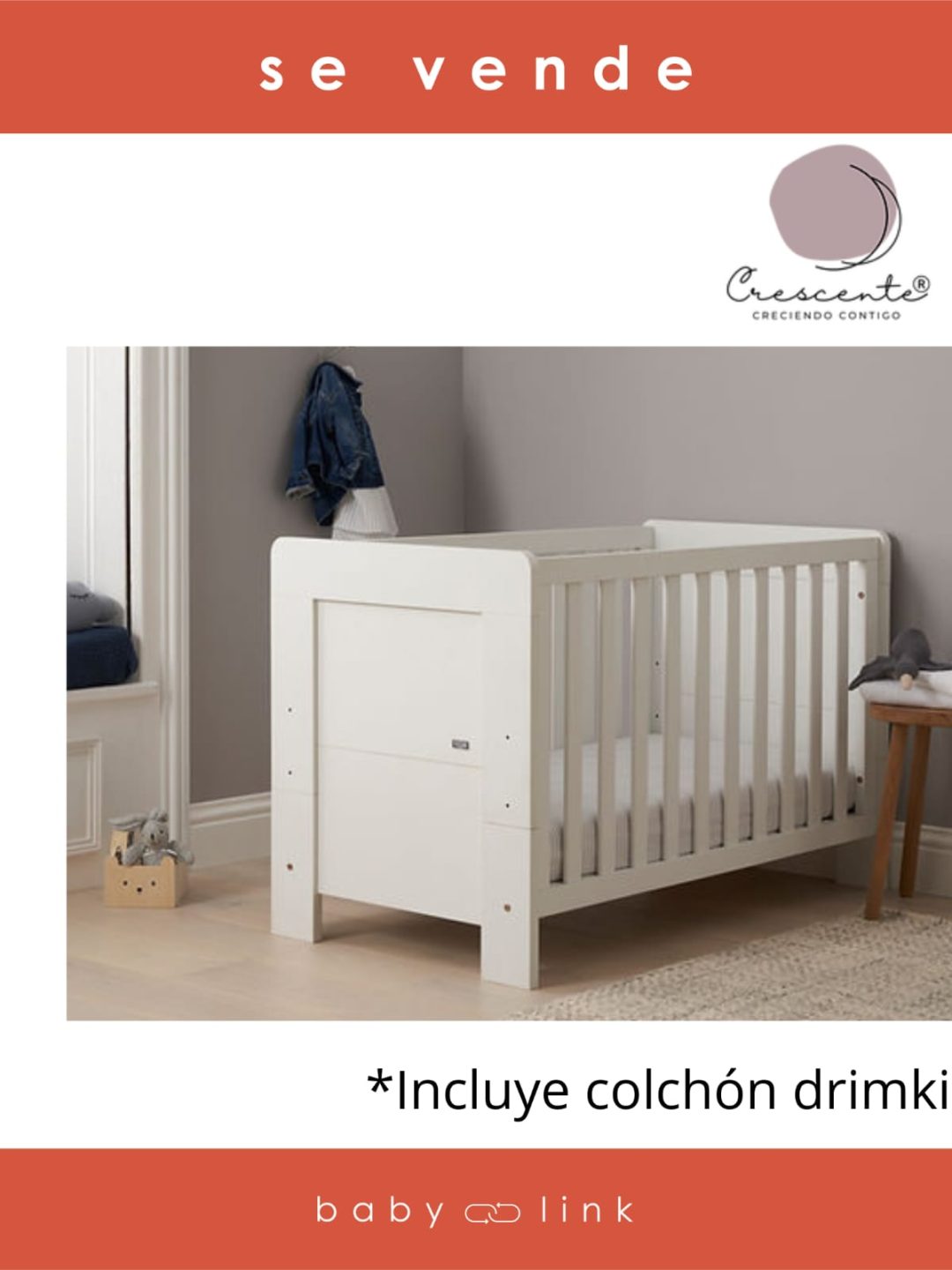 (COD:BB14959) CUNA/CAMA CRESCENTE “ALBA” + COLCHON DRIMKIP