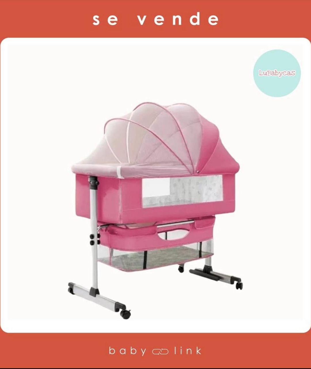 (COD:BB16066) CUNA COLECHO CON ACCESORIOS LUBABYCAS ROSADA