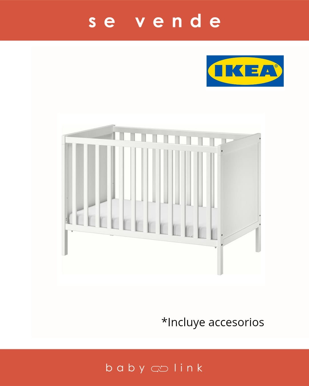 (COD:BB18076) CUNA IKEA SUNDVIK + COLCHON JATTETROTT + ACCESORIOS
