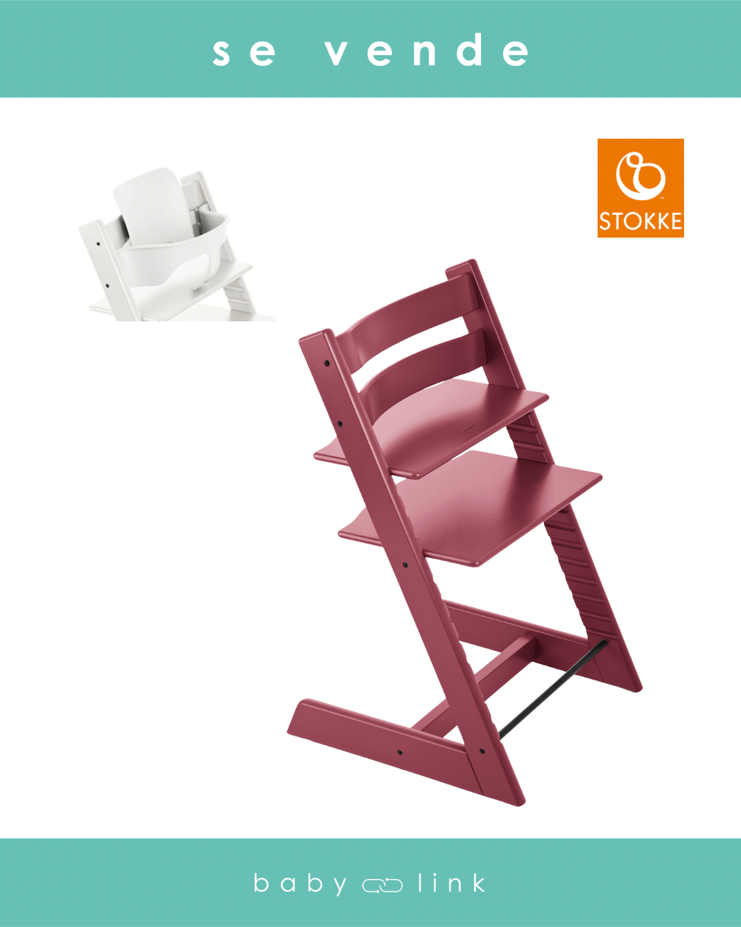 (COD:BB18589) SILLA DE COMER STOKKE TRIPP TRAPP HEATHER PINK + BABY SET WHITE