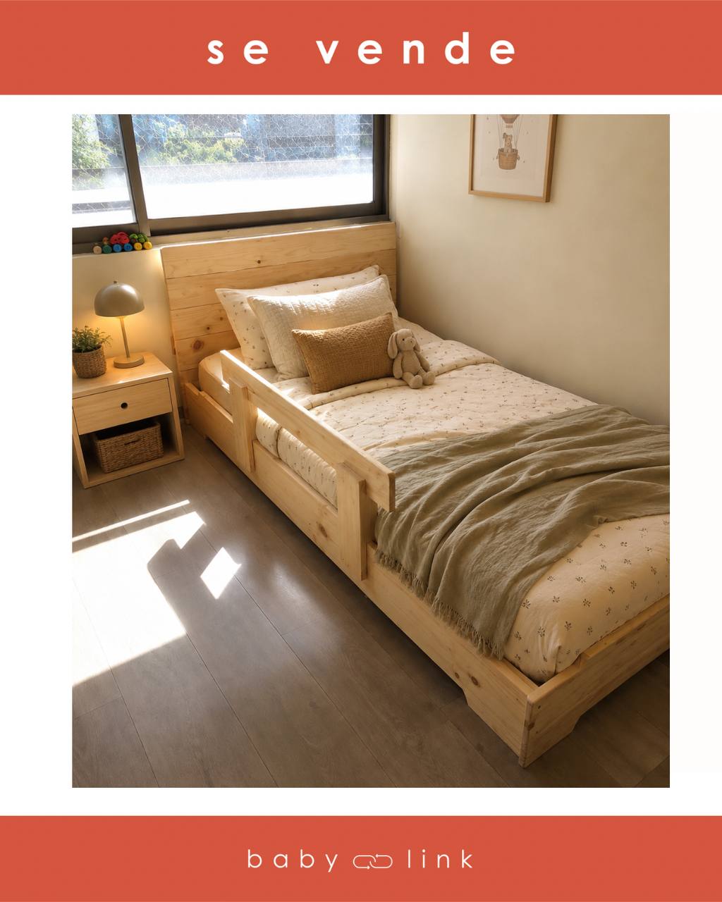 (COD:BB18921) CAMA DE TRANSICIÓN SANTINO MUEBLERÍA 1,5 PLAZAS + COLCHÓN ROSEN