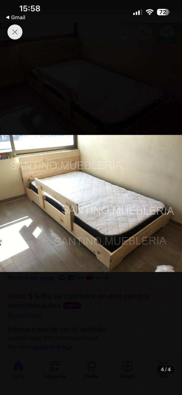 (COD:BB18921) CAMA DE TRANSICIÓN SANTINO MUEBLERÍA 1,5 PLAZAS + COLCHÓN ROSEN