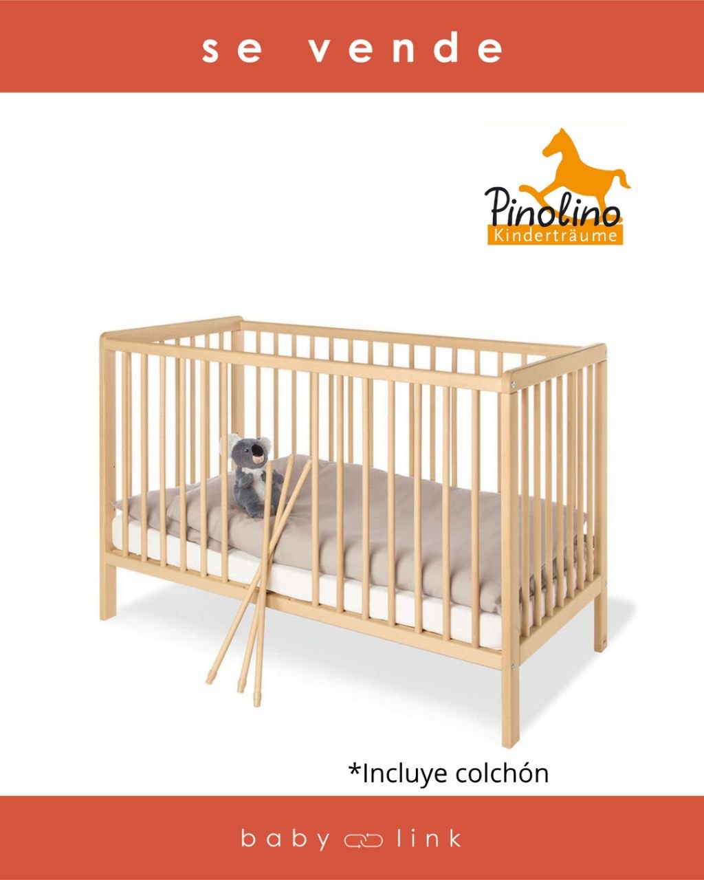 (COD:BB18939) CUNA PINOLINO HANNA 140X70 + COLCHÓN